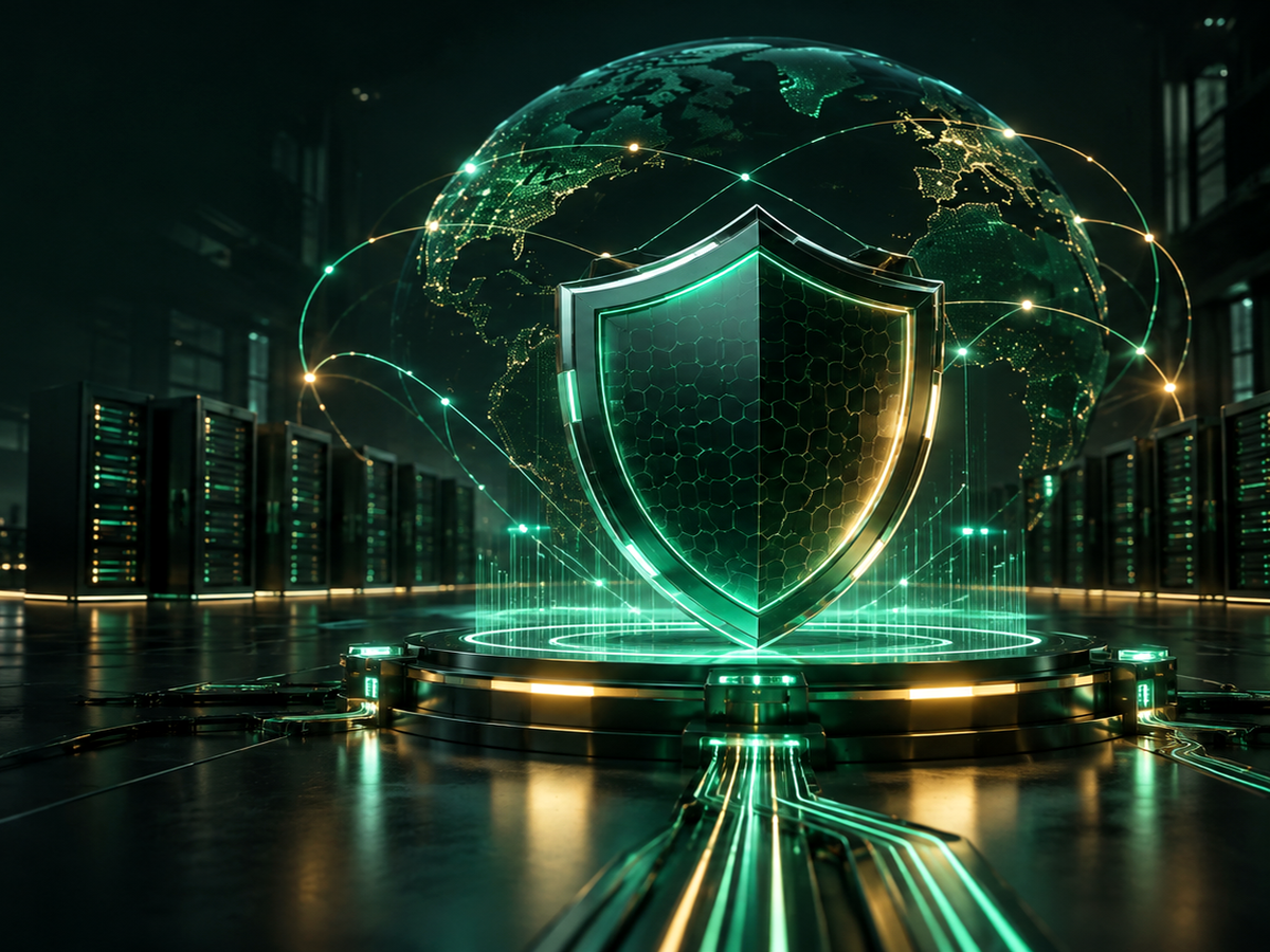 3D cyber security shield protecting website infrastructure